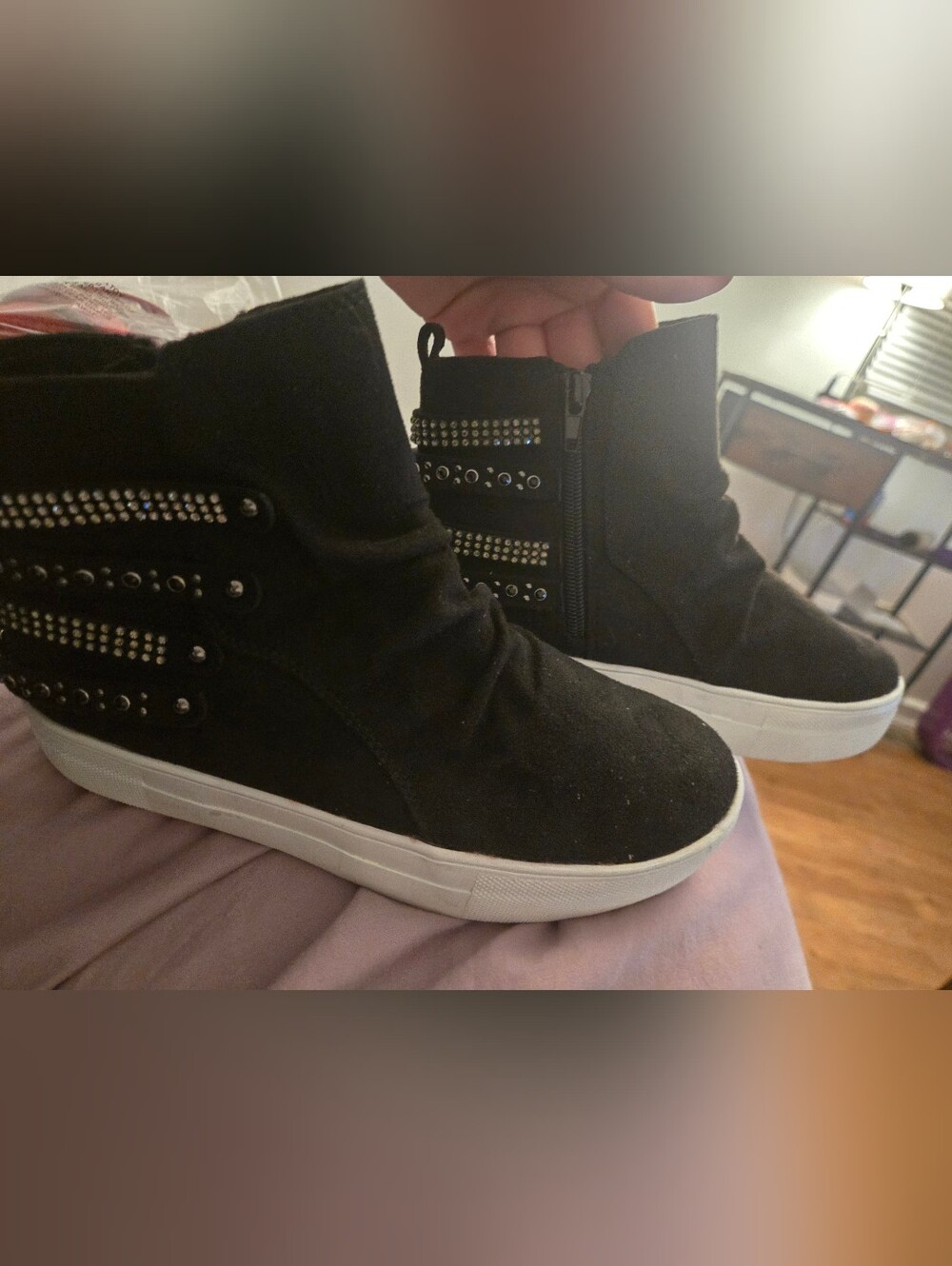 Not Rated Black High-Top Sneakers with Studded Rhinestone Straps